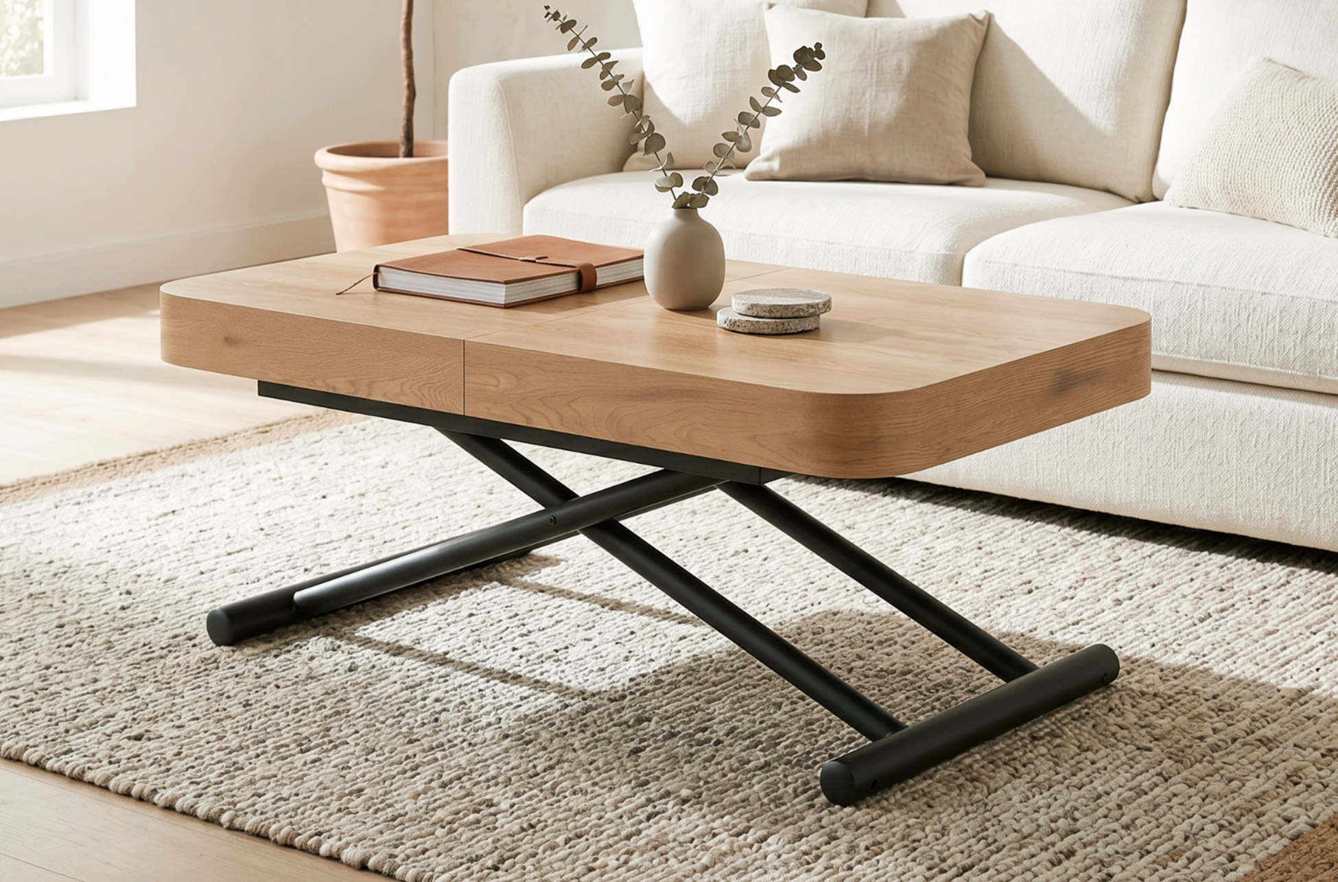 MESA CENTRO ELEVABLE Y EXTENSIBLE 120 - 160 - 200 CM CON ELEVACION ELECTRICA TURIN OAK / NEGRO