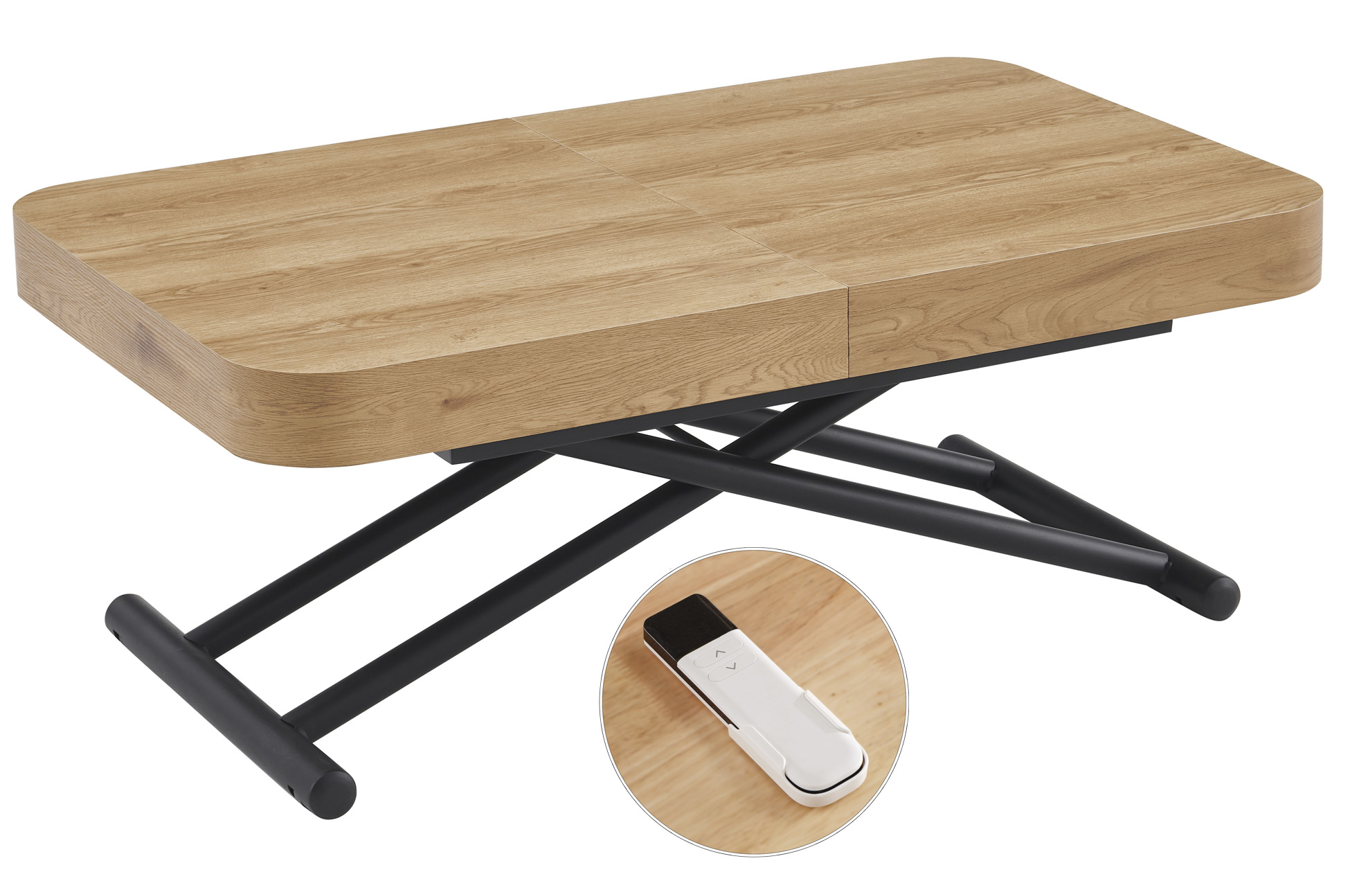 MESA CENTRO ELEVABLE Y EXTENSIBLE 120 - 160 - 200 CM CON ELEVACION ELECTRICA TURIN OAK / NEGRO - Imagen 2
