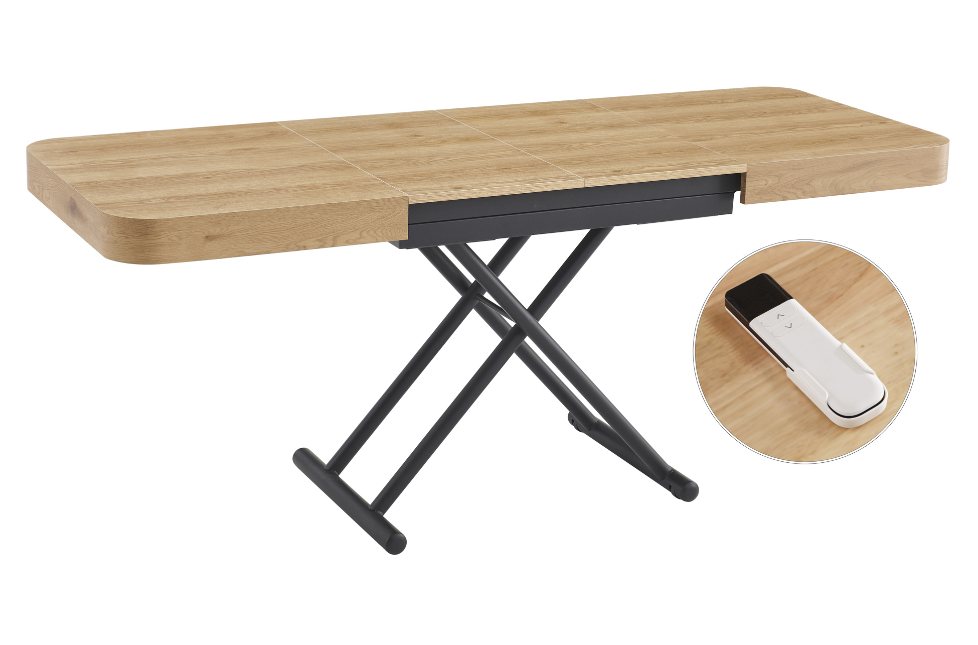MESA CENTRO ELEVABLE Y EXTENSIBLE 120 - 160 - 200 CM CON ELEVACION ELECTRICA TURIN OAK / NEGRO - Imagen 4