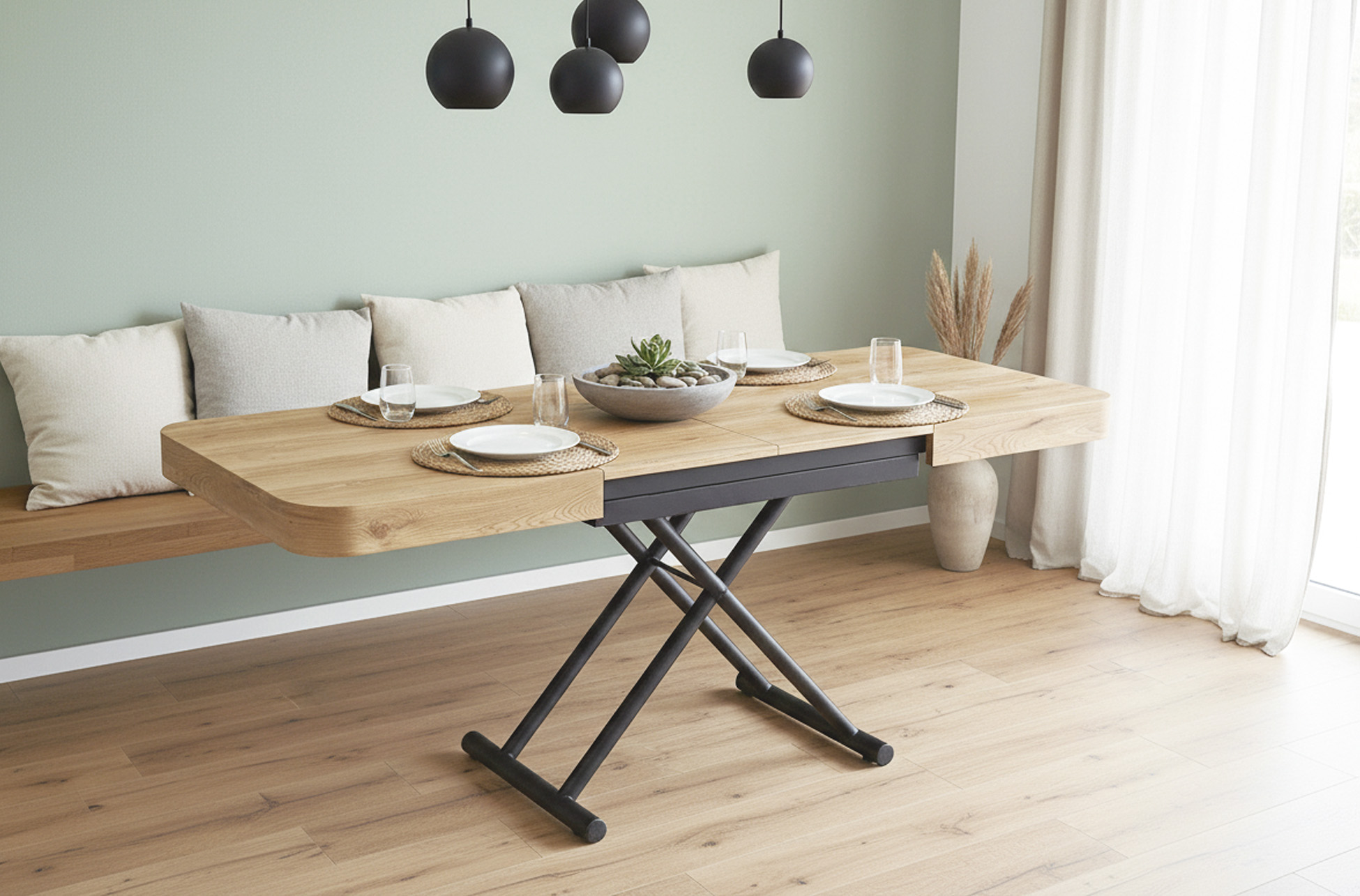 MESA CENTRO ELEVABLE Y EXTENSIBLE 120 - 160 - 200 CM CON ELEVACION ELECTRICA TURIN OAK / NEGRO - Imagen 7