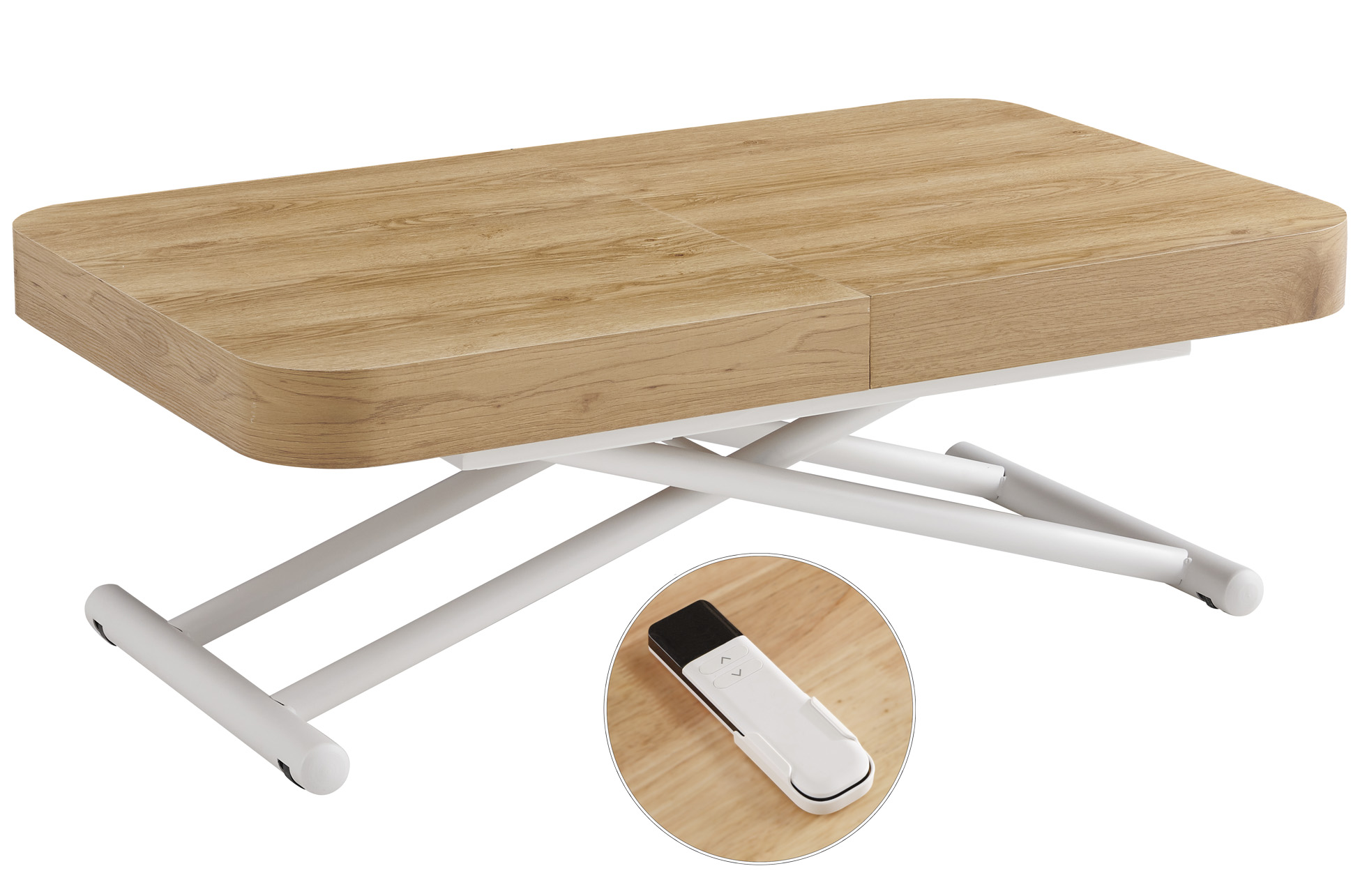 MESA CENTRO ELEVABLE Y EXTENSIBLE 120 - 160 - 200 CM CON ELEVACION ELECTRICA TURIN OAK / BLANCO - Imagen 2