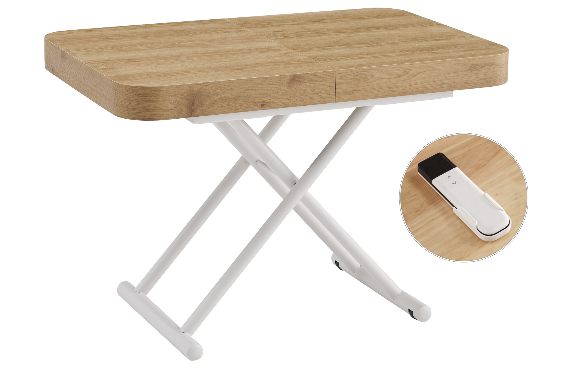 MESA CENTRO ELEVABLE Y EXTENSIBLE 120 - 160 - 200 CM CON ELEVACION ELECTRICA TURIN OAK / BLANCO - Imagen 3