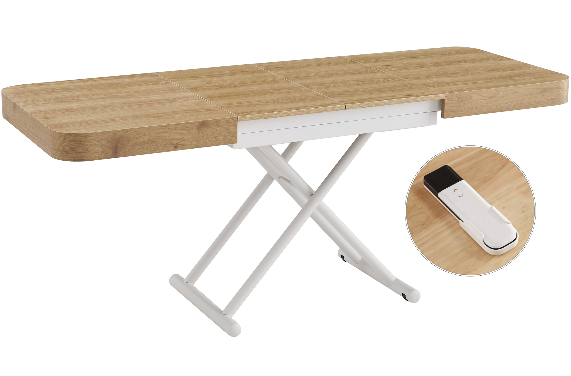 MESA CENTRO ELEVABLE Y EXTENSIBLE 120 - 160 - 200 CM CON ELEVACION ELECTRICA TURIN OAK / BLANCO - Imagen 4