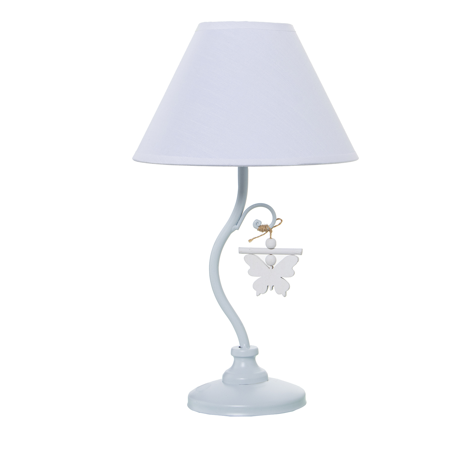 LÁMPARA SOBREMESA METAL BLANCO C/COLGANTE CORAZÓN MADERA