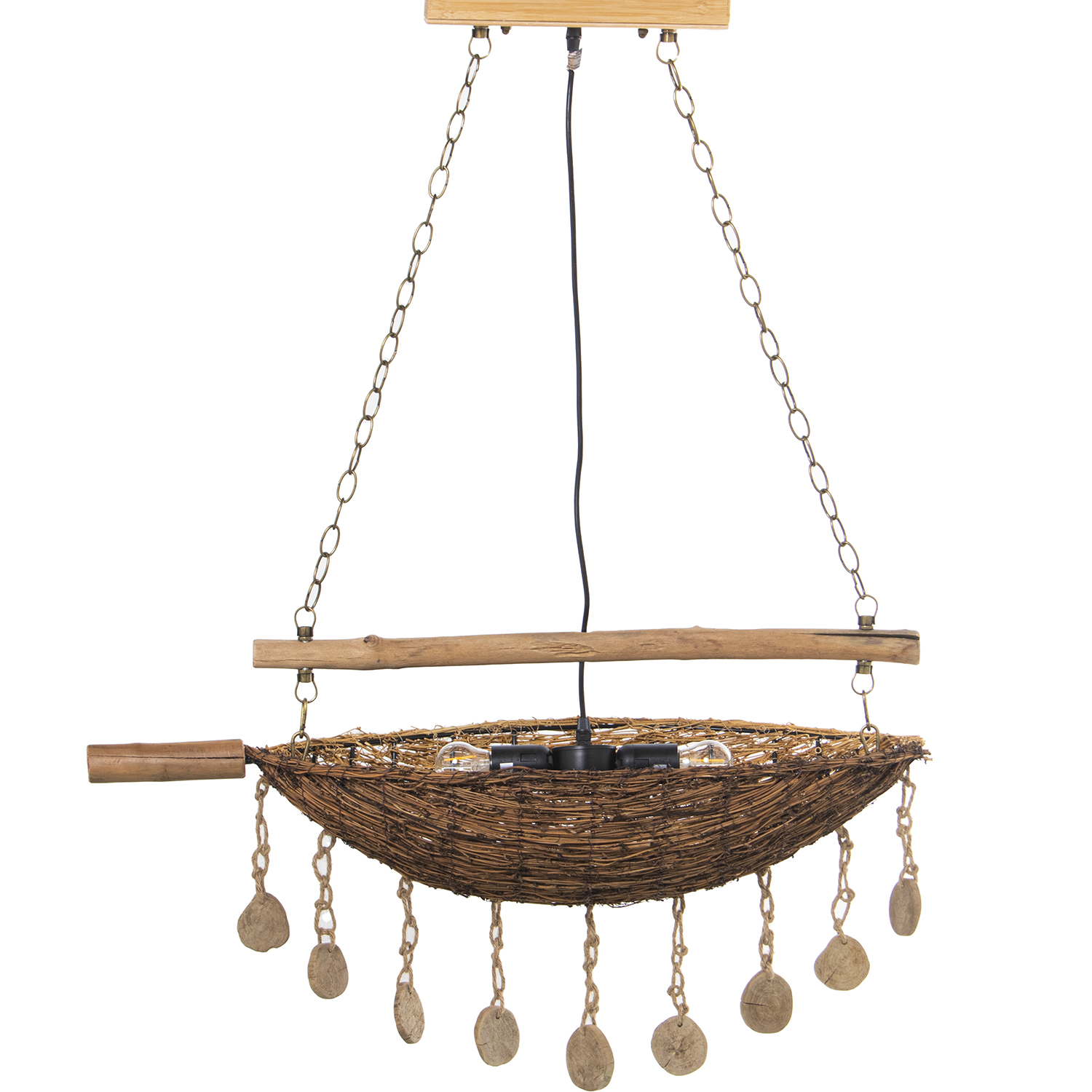 LÁMPARA TECHO BAMBÚ/MADERA NAT/PIE DORADO 1XE14 MAX40 NO INC