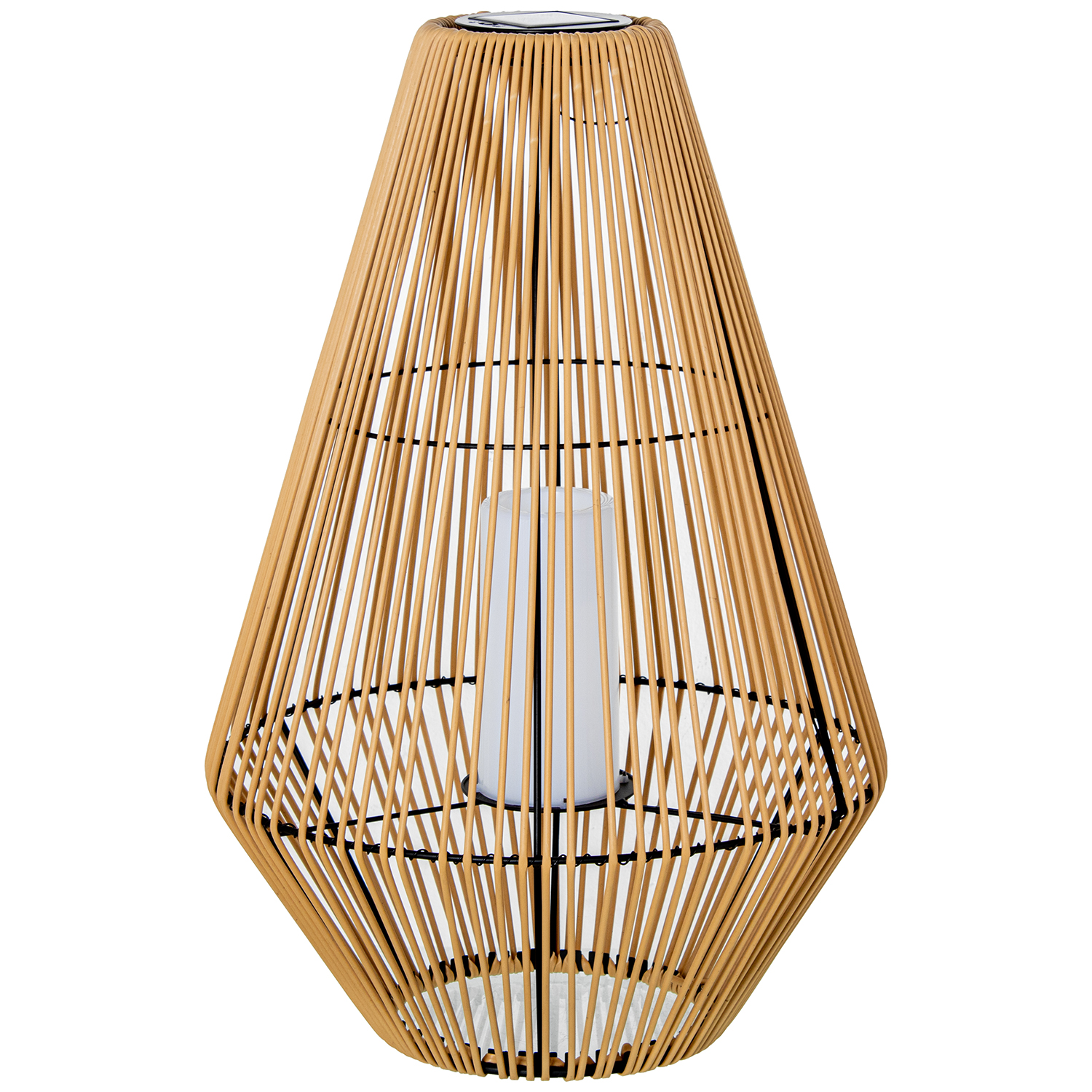 LÁMPARA SOLAR 69CM PIE HIERRO//ASA HIERRO/PP+PVC C/VELA LED
