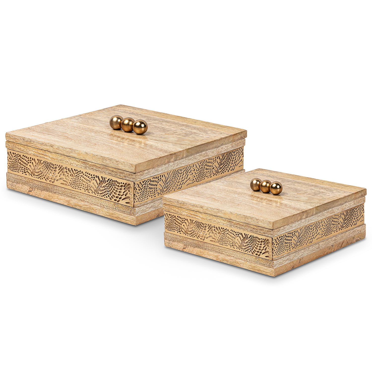 SET 2 CAJAS MADERA/METAL DORADO