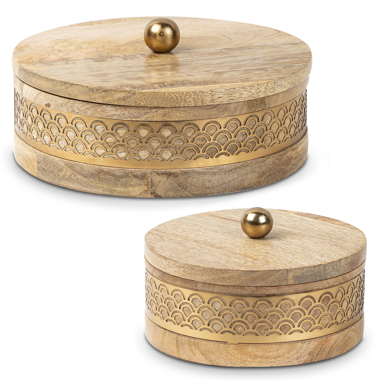 SET 2 CAJAS MADERA/METAL DORADO
