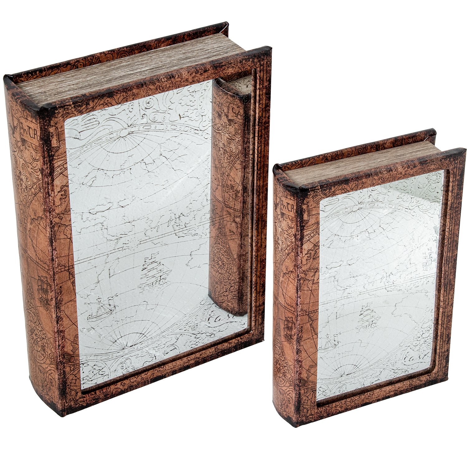 SET 2 CAJAS LIBRO MADERA DM C/2 PUERTAS