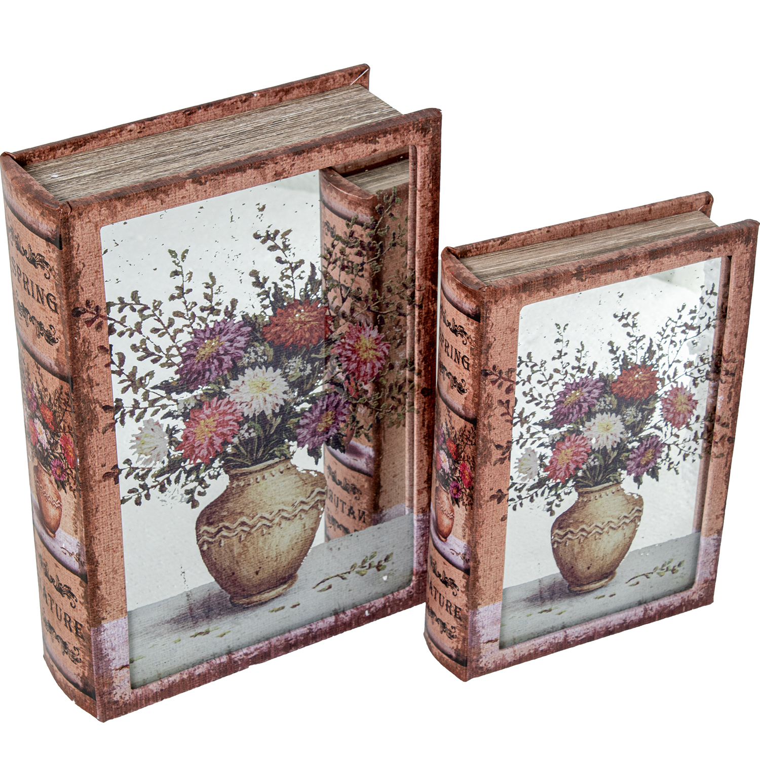 SET 2 CAJAS LIBRO MADERA DM C/ESPEJO, INTERIOR TERCIOPELO
