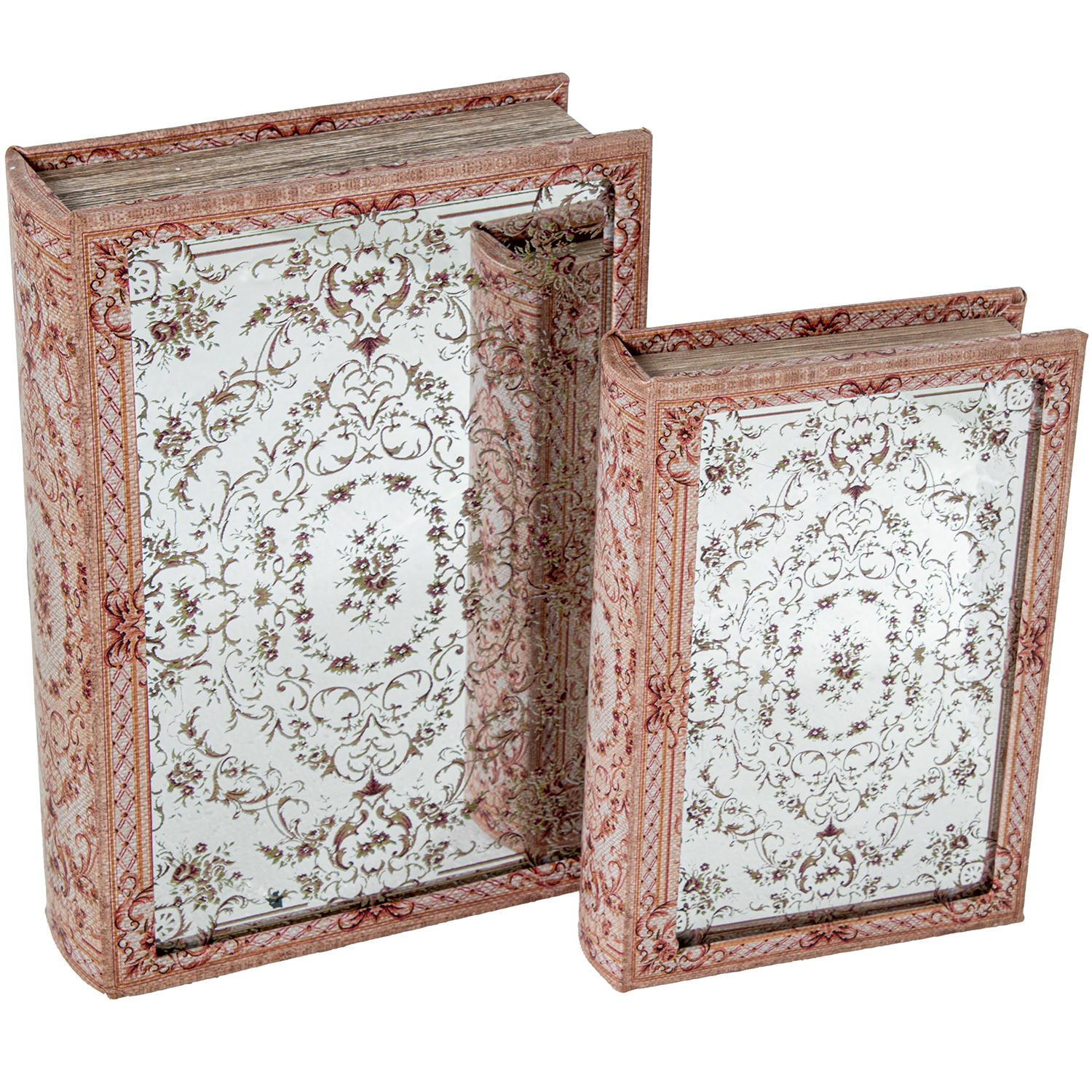 SET 2 CAJAS LIBRO MADERA DM C/ESPEJO, INTERIOR TERCIOPELO