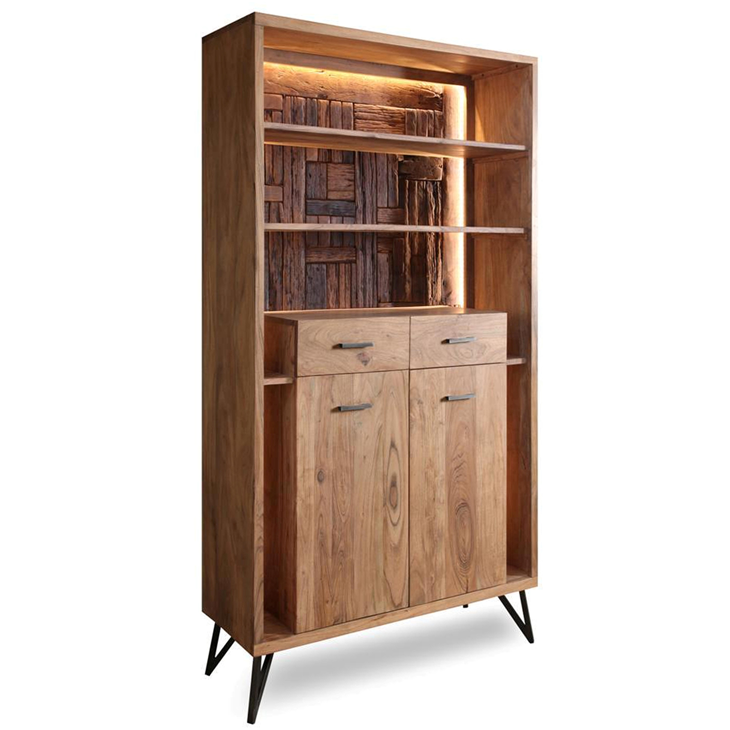 MUEBLE ENTRADA MADERA ACACIA C/CAJÓN Y PUERTA, C/LUZ LED