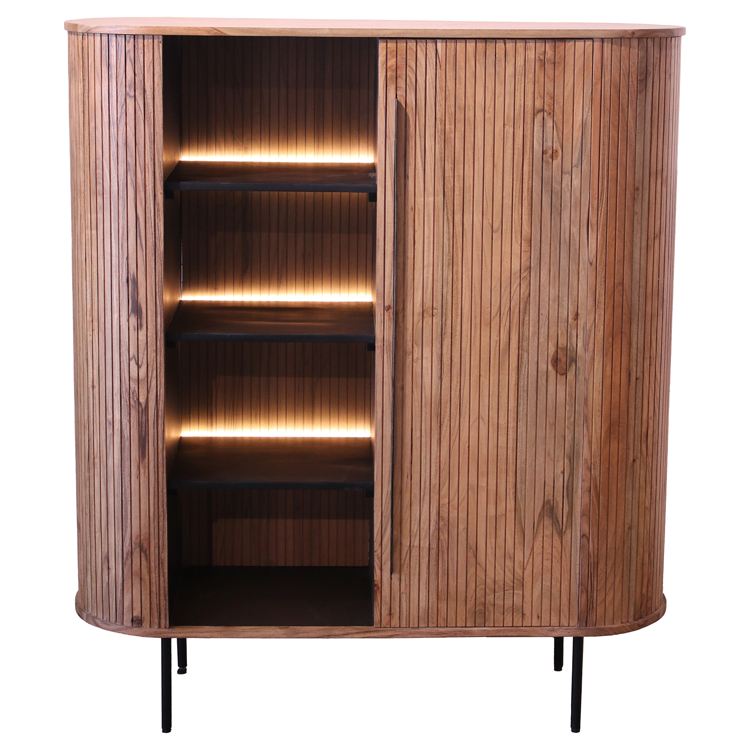 MUEBLE ENTRADA MADERA ACACIA CRTAS Y 3 ESTANTES C/LUZ LED