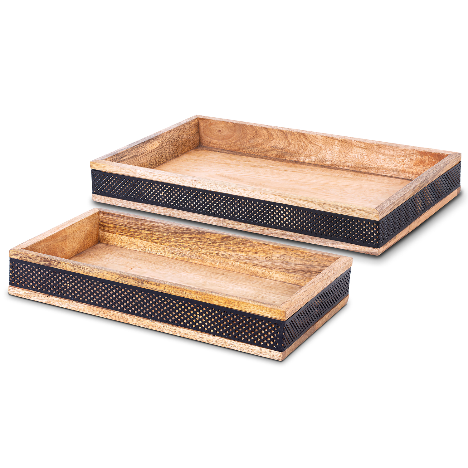 SET 2 BANDEJAS MADERA/METAL NERADO RECTANGULARES DECORATIVAS