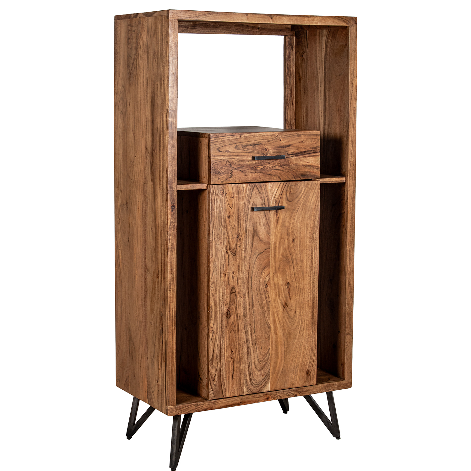MUEBLE ENTRADA MADERA ACACIA CONES, PATAS HIERRO