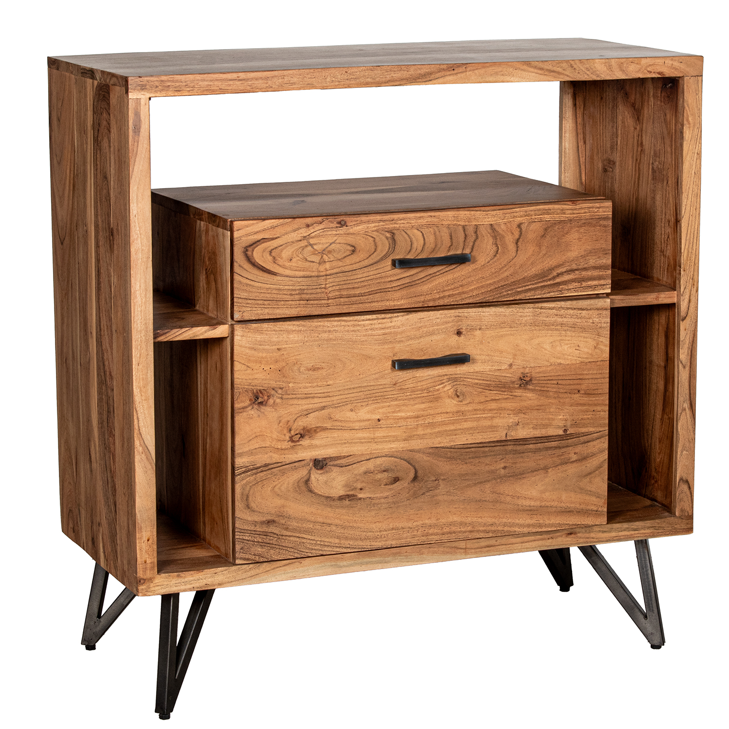 MUEBLE ENTRADA MADERA ACACIA CONES PATAS DE HIERRO