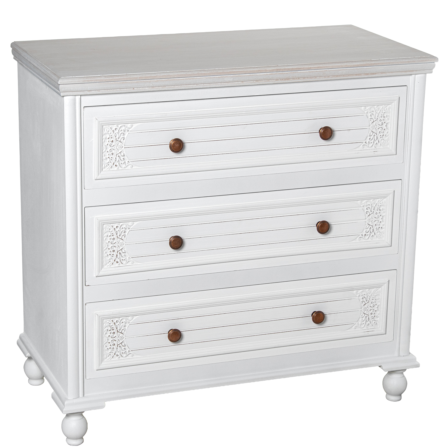 CÓMODA MADERA C/3 CAJONES BLANS BLANCO DECAPÉ, DM+PINO