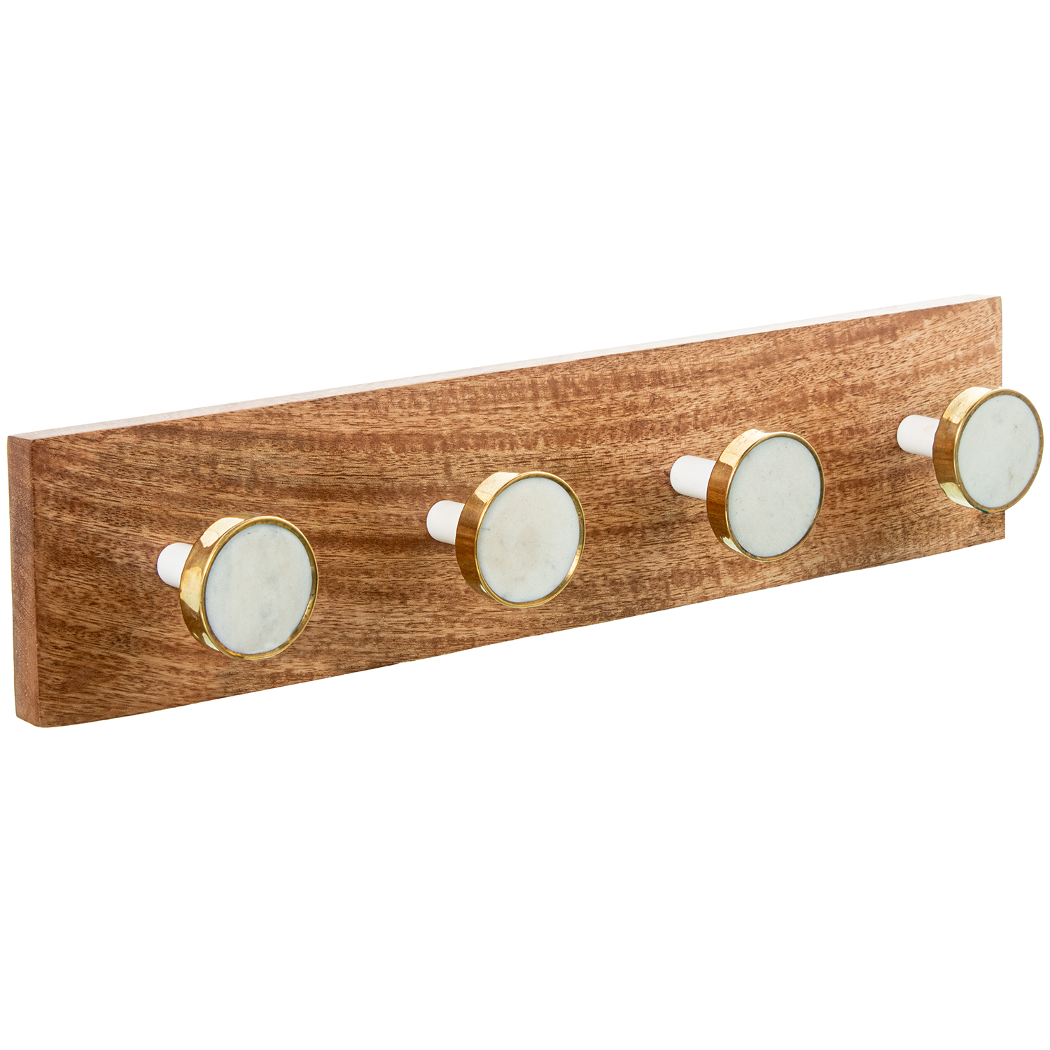 PERCHERO PARED MADERA MANGO C/2 GANCHOS MARMOL/LATÓN/RESINA