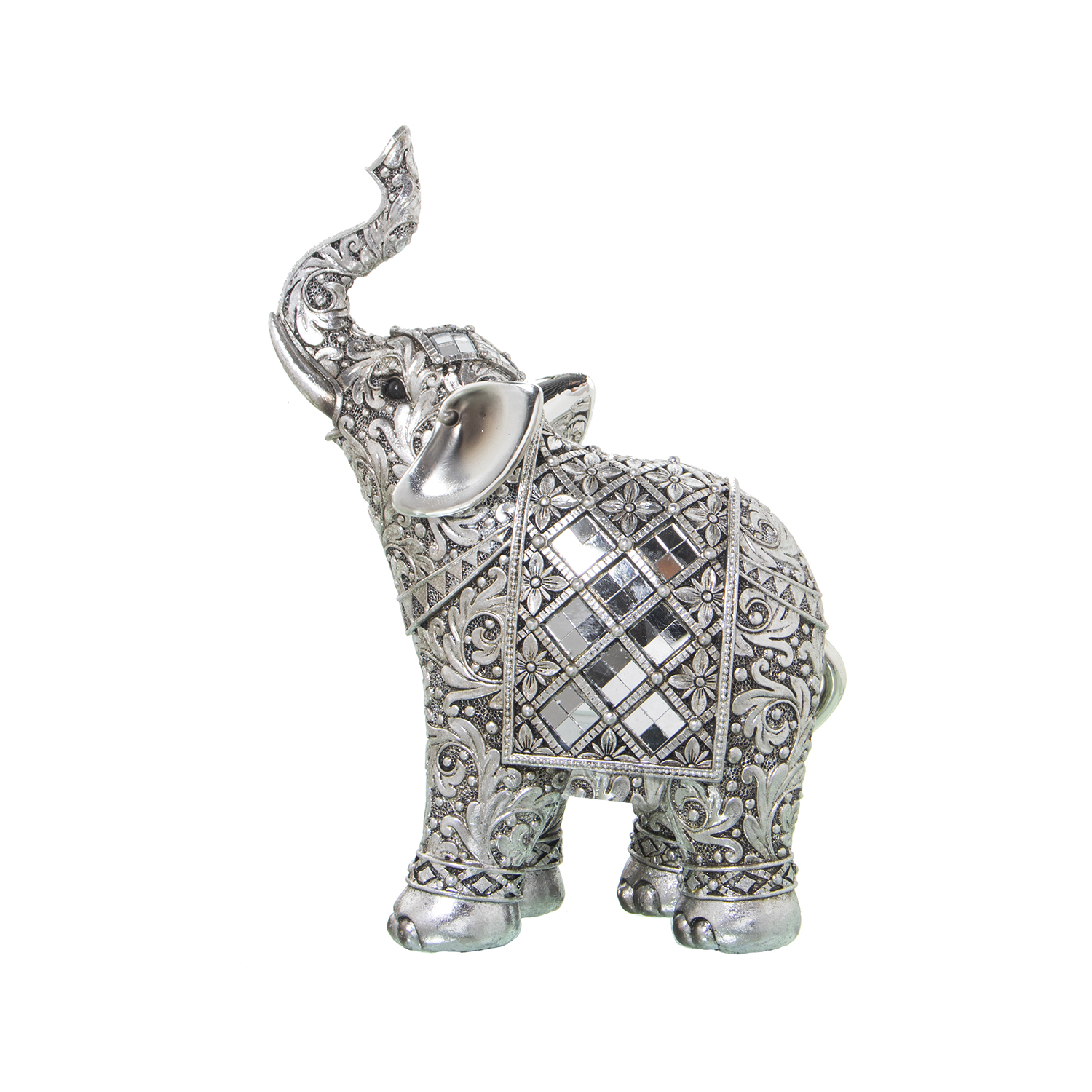 FIGURA RESINA ELEFANTE PLATEADO C/ESPEJOS