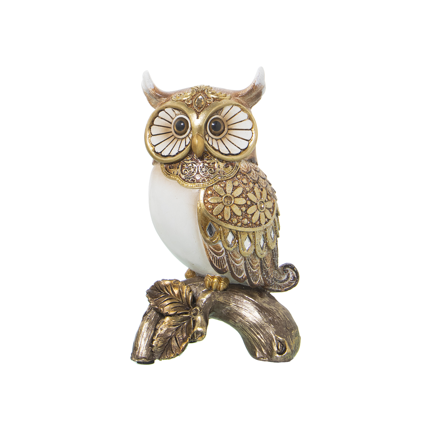 FIGURA RESINA BÚHO DORADO/ESPEJOS