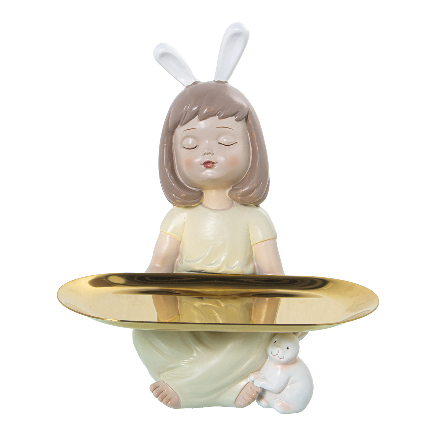 FIGURA RESINA CHICA SENTADA C/ BANDEJA METAL