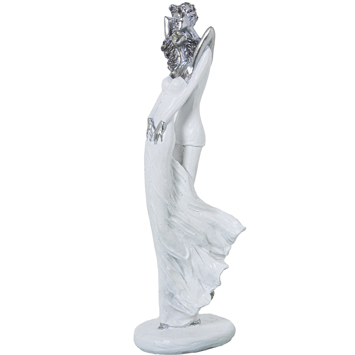 FIGURA RESINA PAREJA ABRAZO BLLANCA/PLATEADA