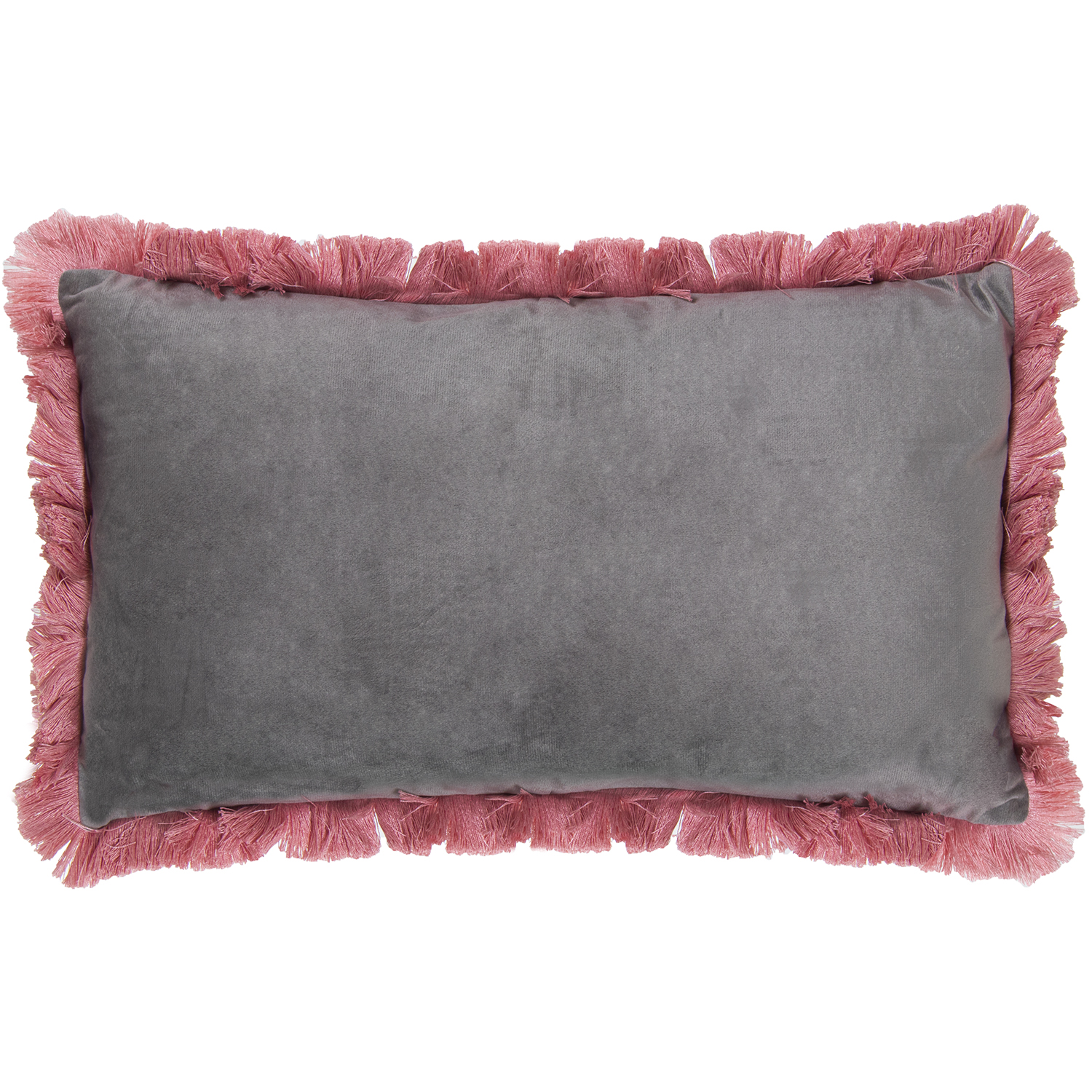 COJÍN 50X30CM TERCIOPELO GRISFLECOS ROSA C/CREMALLERA