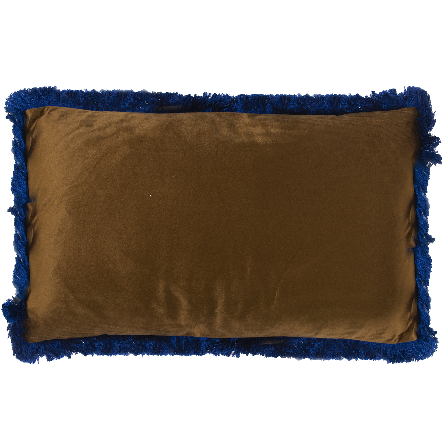 COJÍN 50X30CM TERCIOPELO DORADO FLECOS AZULES C/CREMALLERA