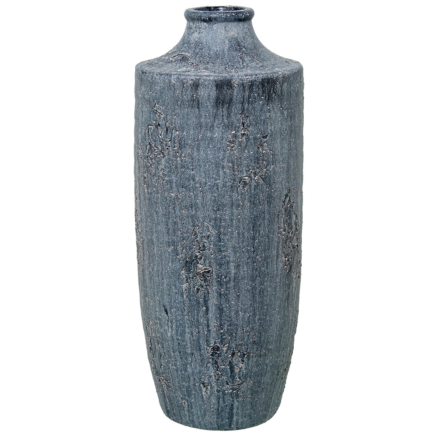 JARRÓN CERÁMICA 42CM GRIS RÚSTFLECOS AZULES C/CREMALLERA