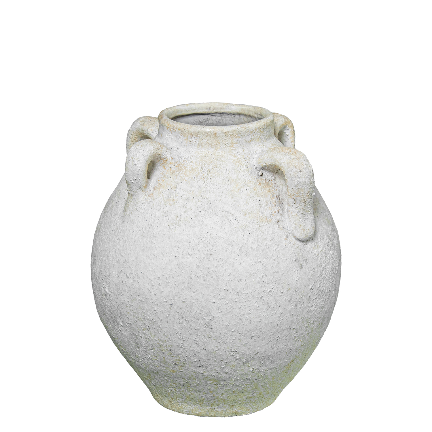 JARRÓN CERÁMICA C/ASAS 24CM BLANCO RÚSTICO