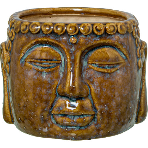 MACETERO CERÁMICA MARRÓN LACADO ROSTRO BUDA