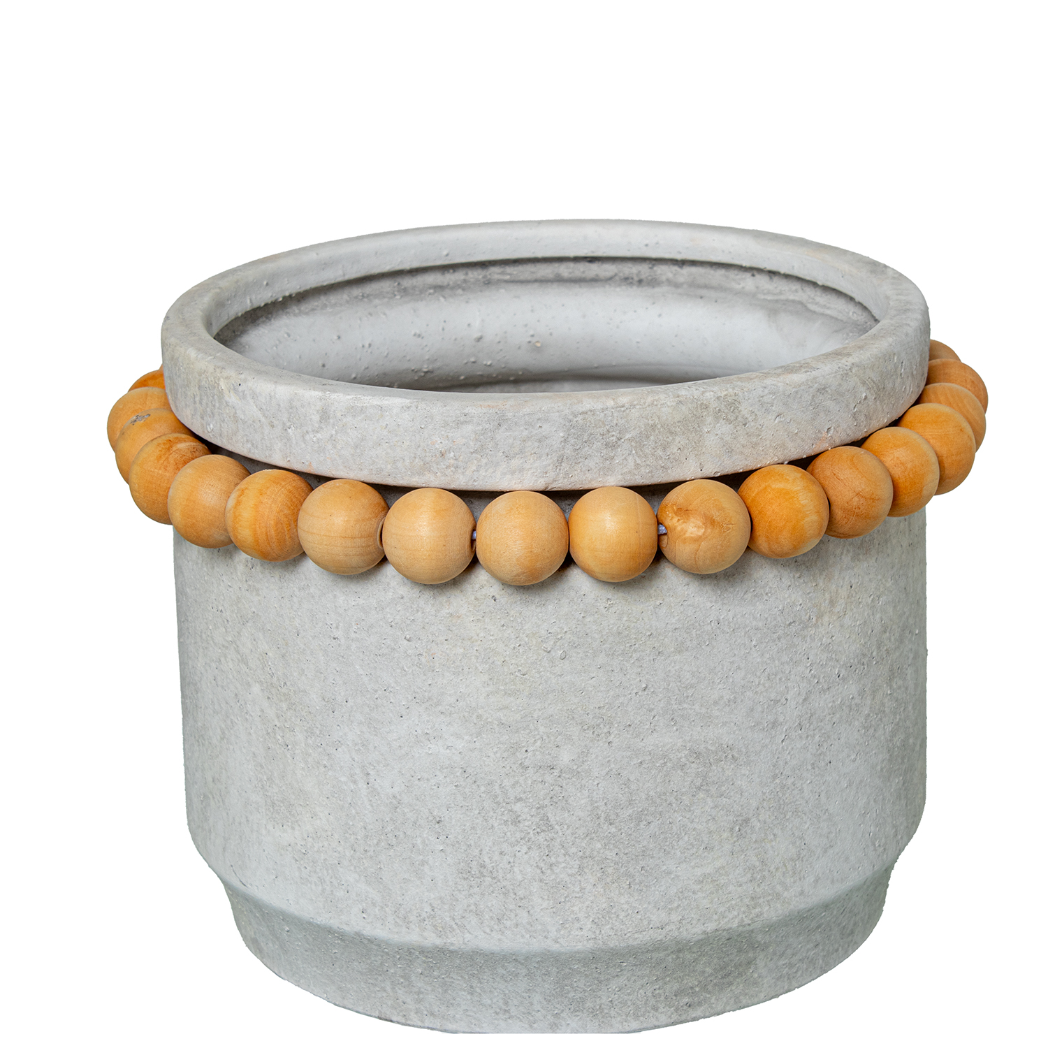 MACETERO CERÁMICA ø24CM GRIS C/BOLITAS MADERA