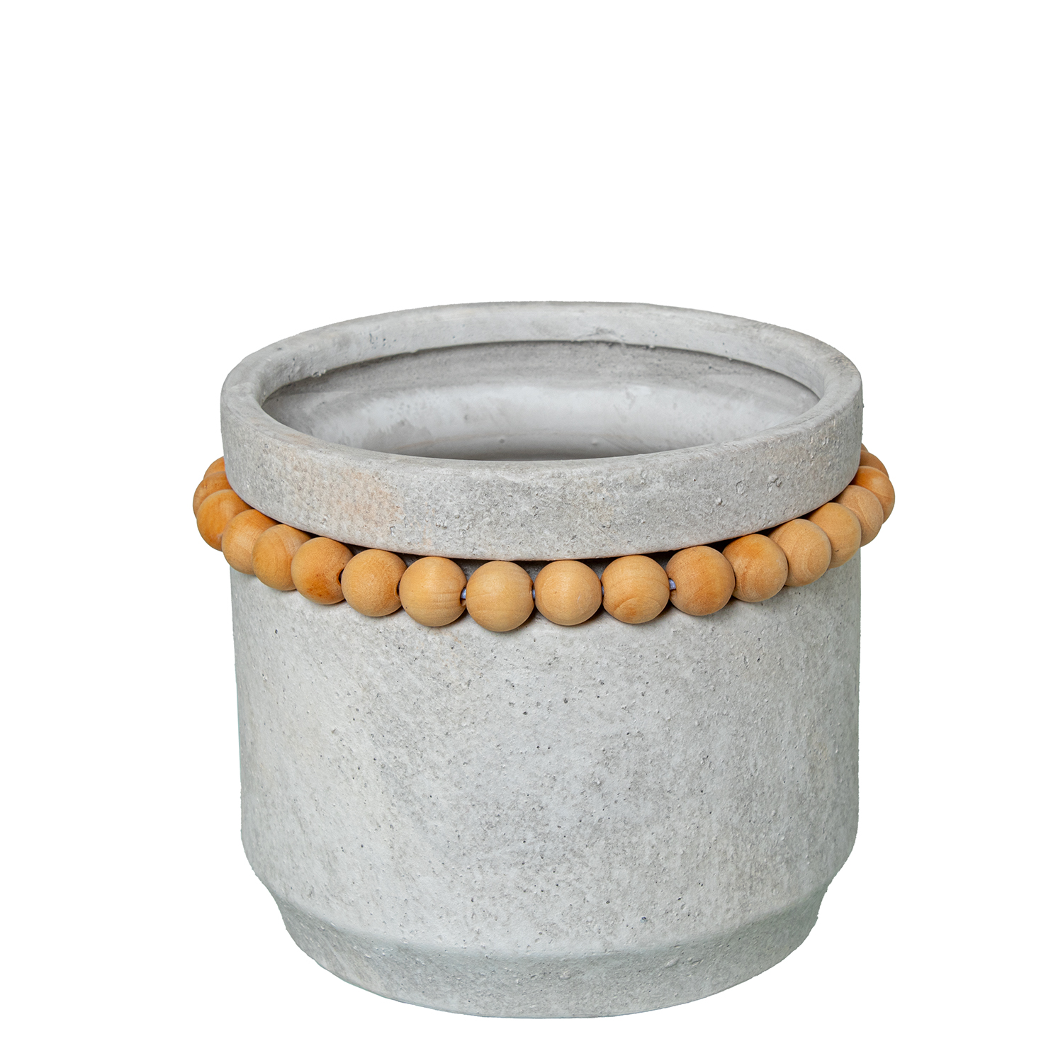 MACETERO CERÁMICA ø19CM GRIS C/BOLITAS MADERA