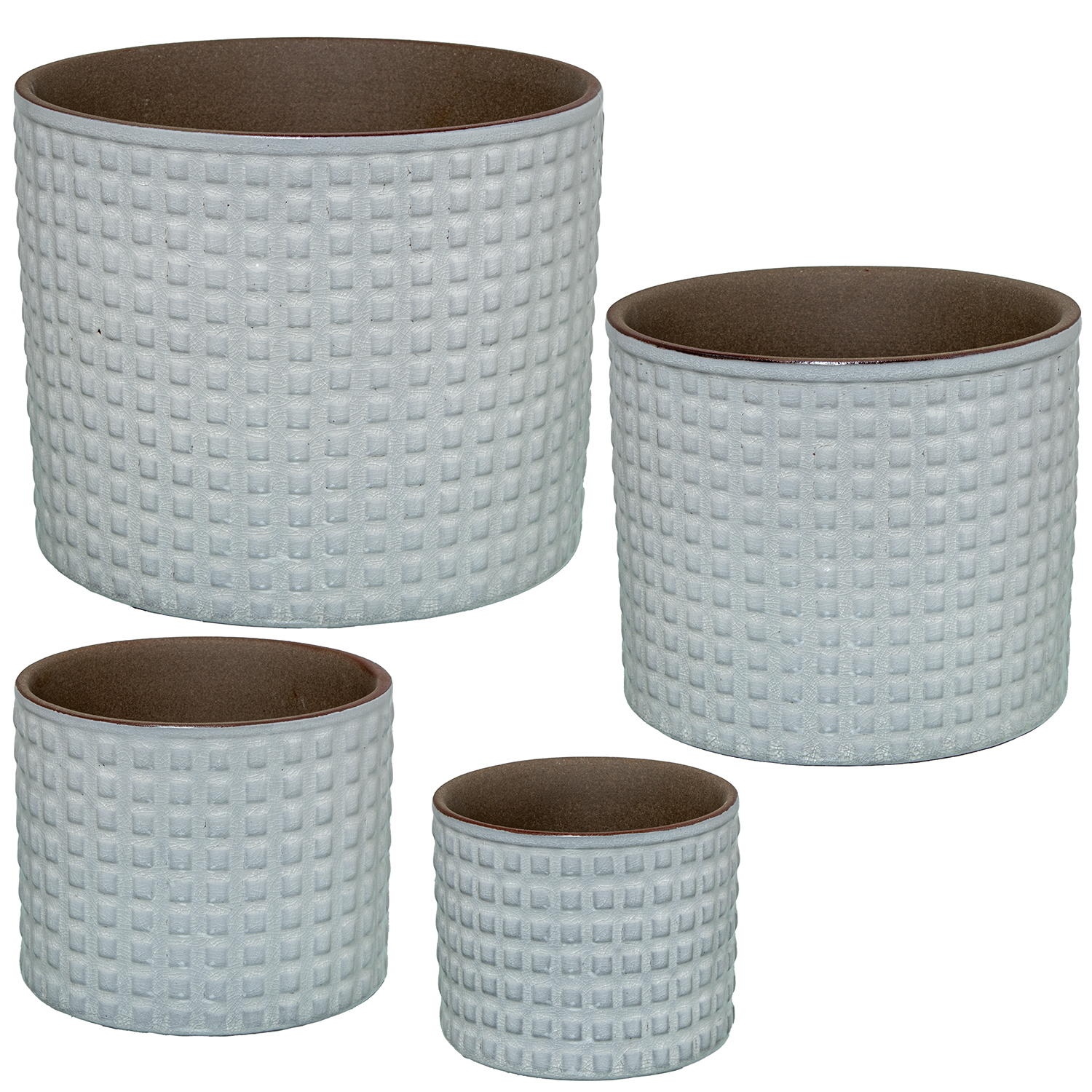 SET 4 MACETEROS CERÁMICA BLANCO LACADO DECO. RAYADO