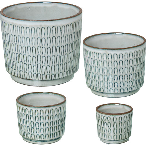 SET 4 MACETEROS CERÁMICA BLANCO DECO. CUADRADITOS