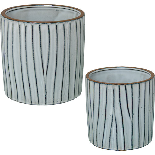 SET 2 MACETEROS CERAMICA BLANCLACADO C/RAYAS