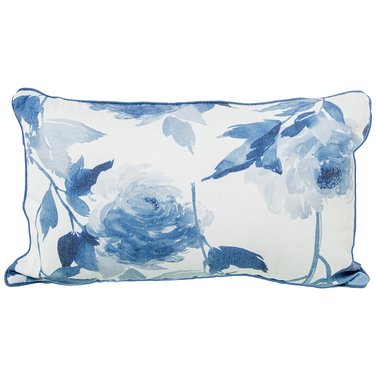 COJÍN 50X30CM BLANCO FLORES AZULES 80% POLIÉSTER 20% ALGODÓN