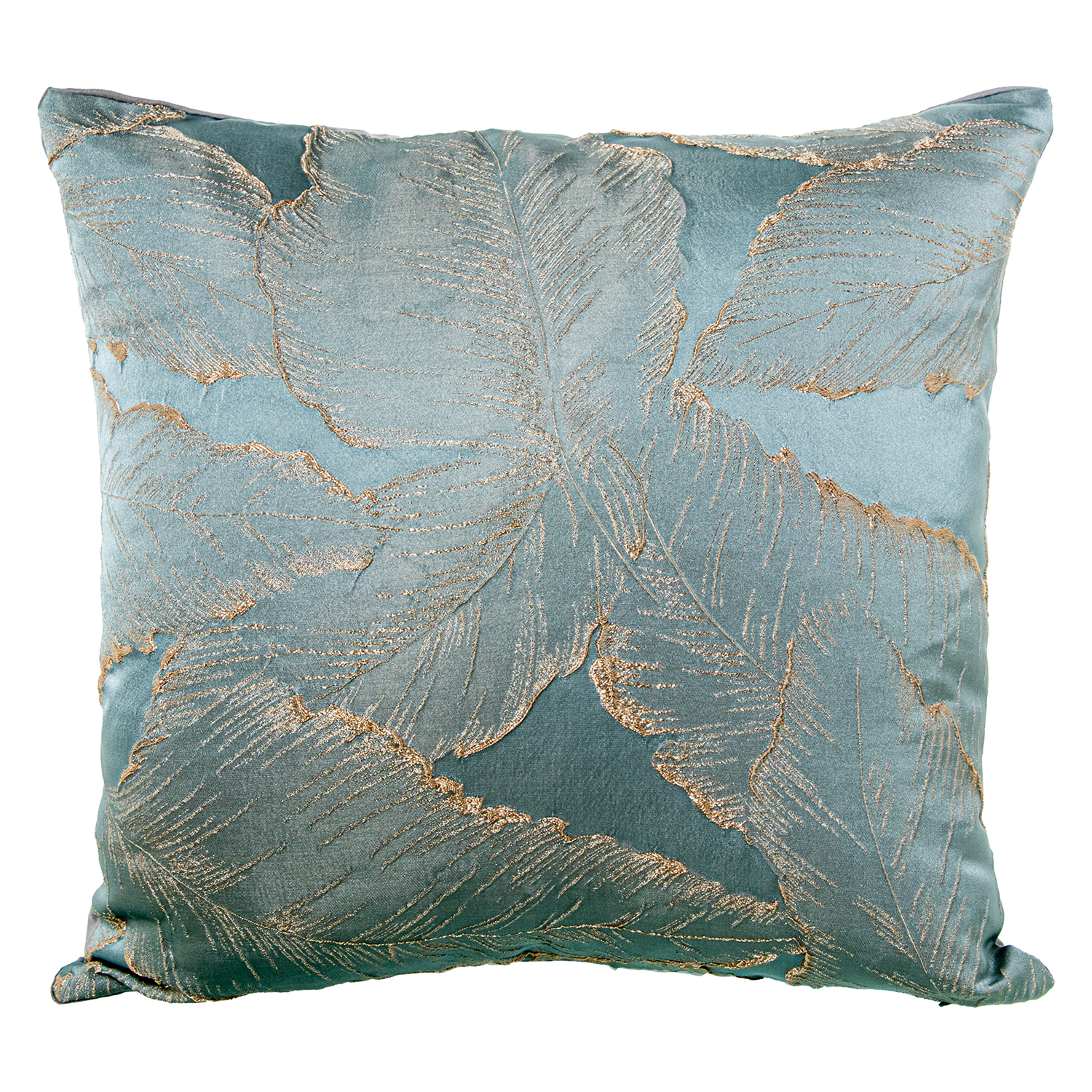 COJÍN 43X43CM AZUL HOJAS MARRÓOLIÉSTER CREMA