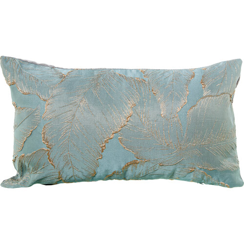 COJÍN 50X30CM AZUL HOJAS MARRÓN 100% POLIESTER TRASERA GRIS
