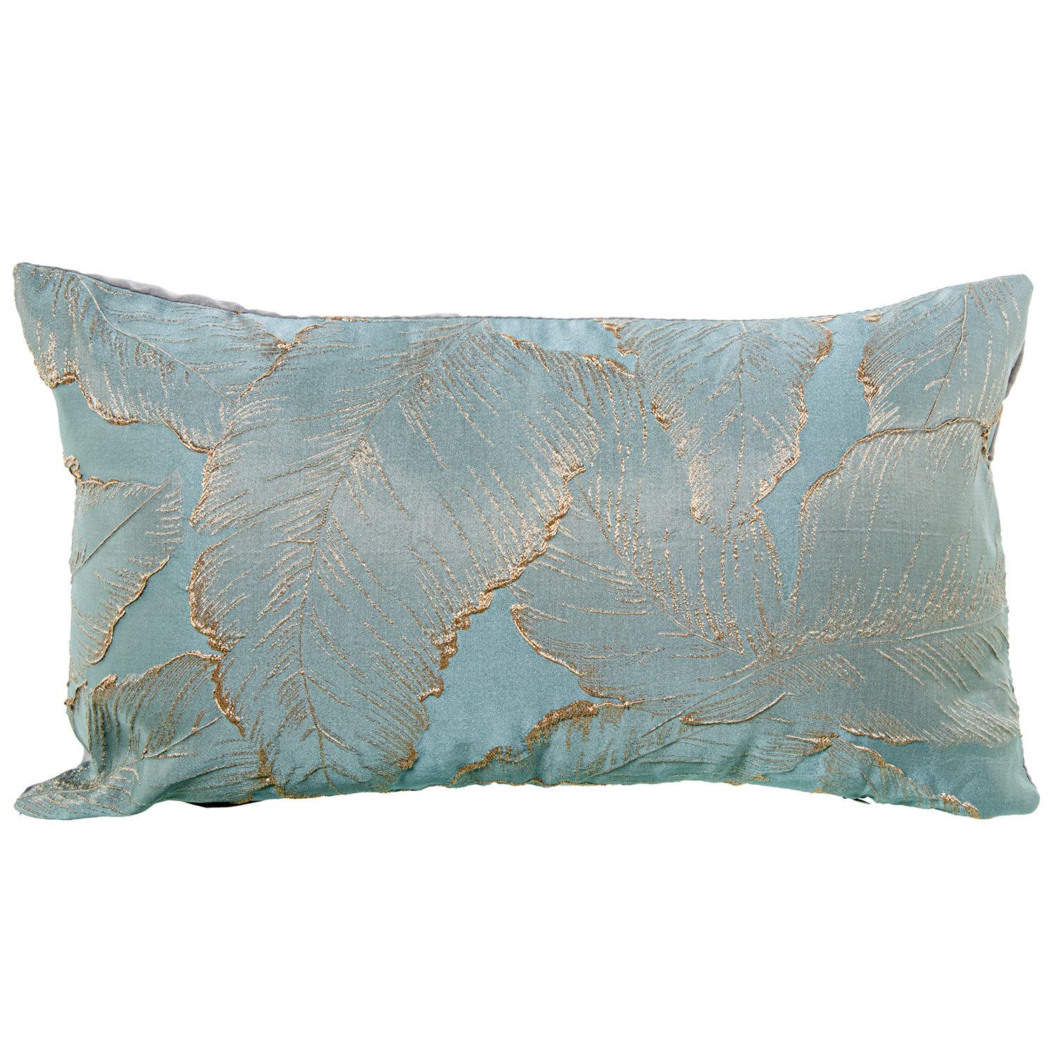 COJÍN 50X30CM AZUL HOJAS MARRÓN 100% POLIESTER TRASERA GRIS