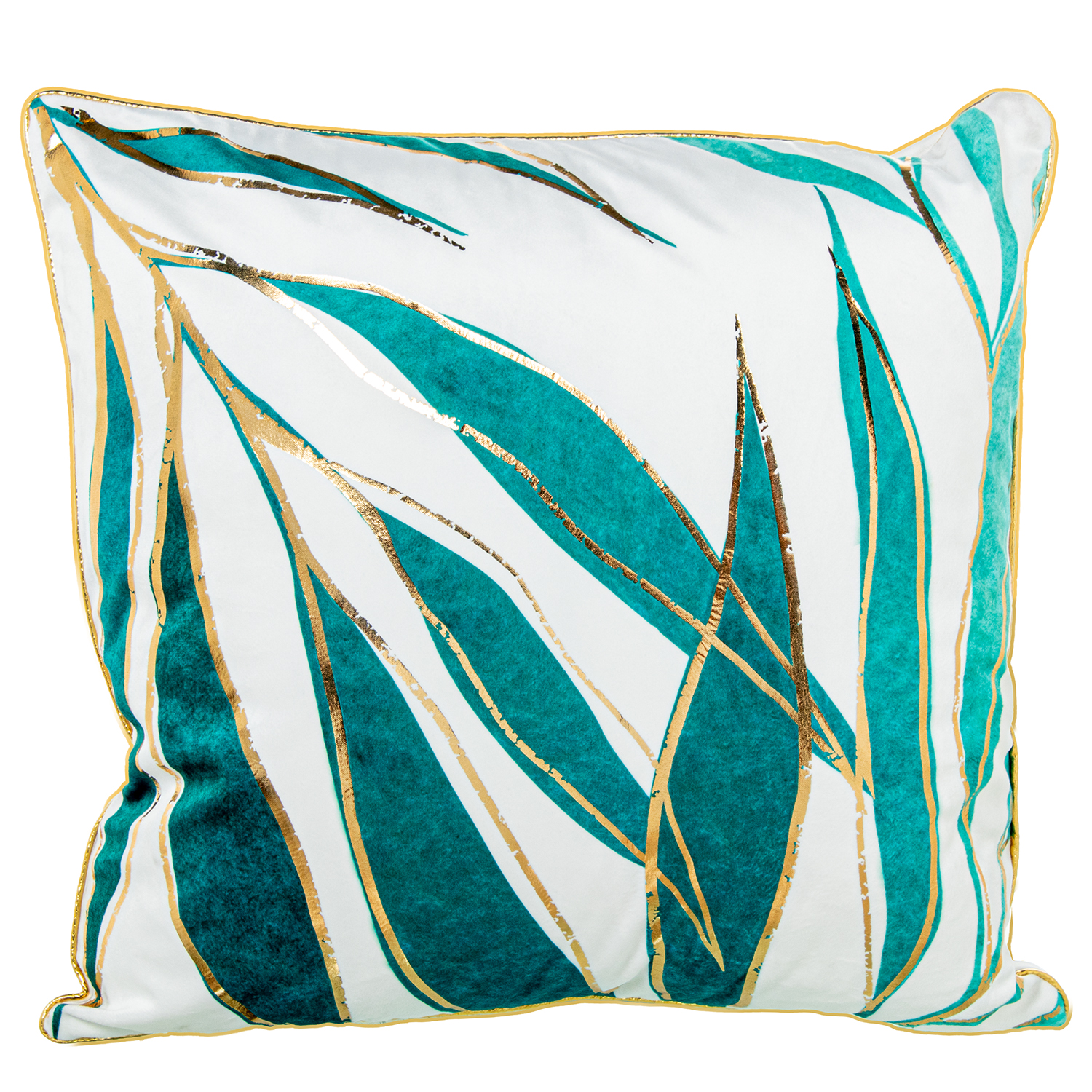 COJÍN 45X45CM TERCIOPELO BLANCO HOJAS MARRÓN 100% POLIÉSTER