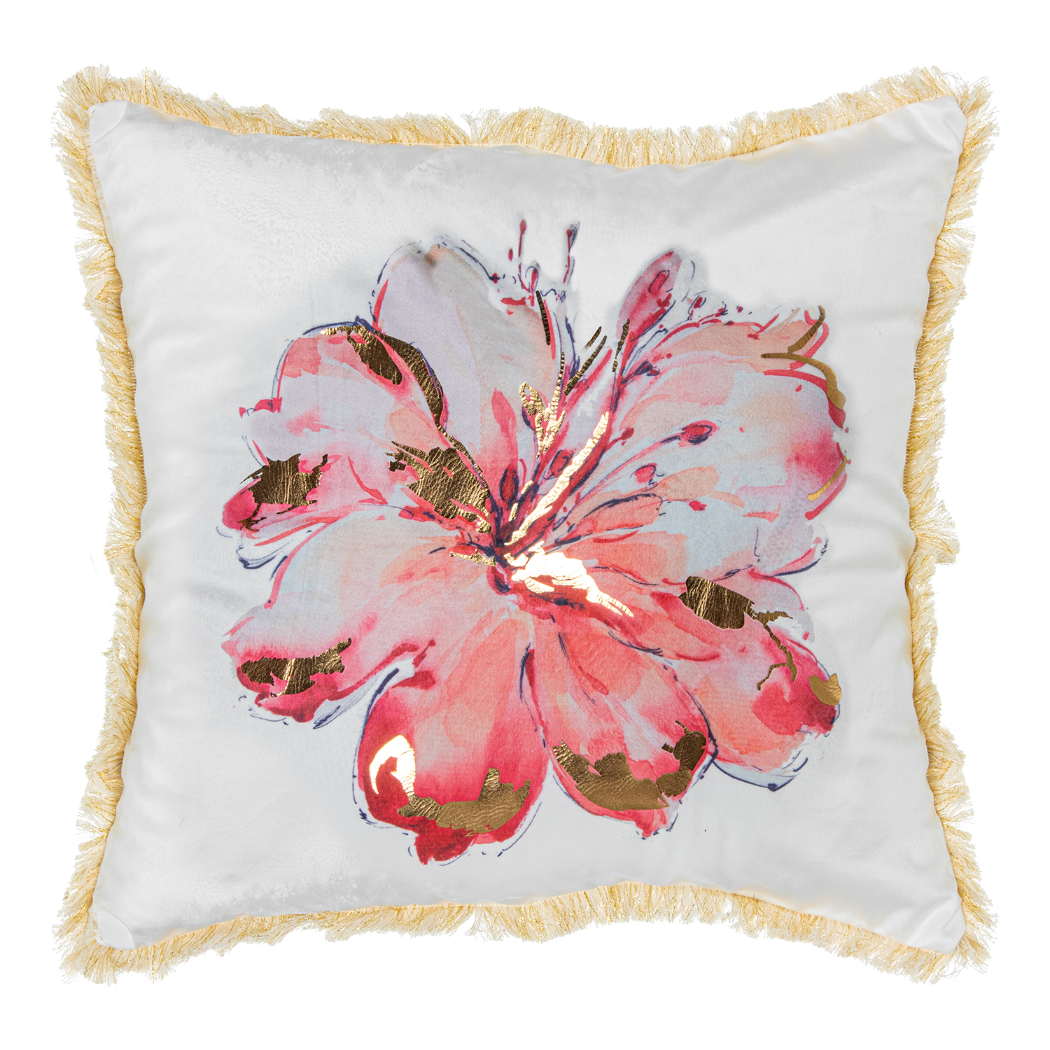 COJÍN 45X45CM TERCIOPELO BLANCO FLOR VIOLETA 100% POLIÉSTER