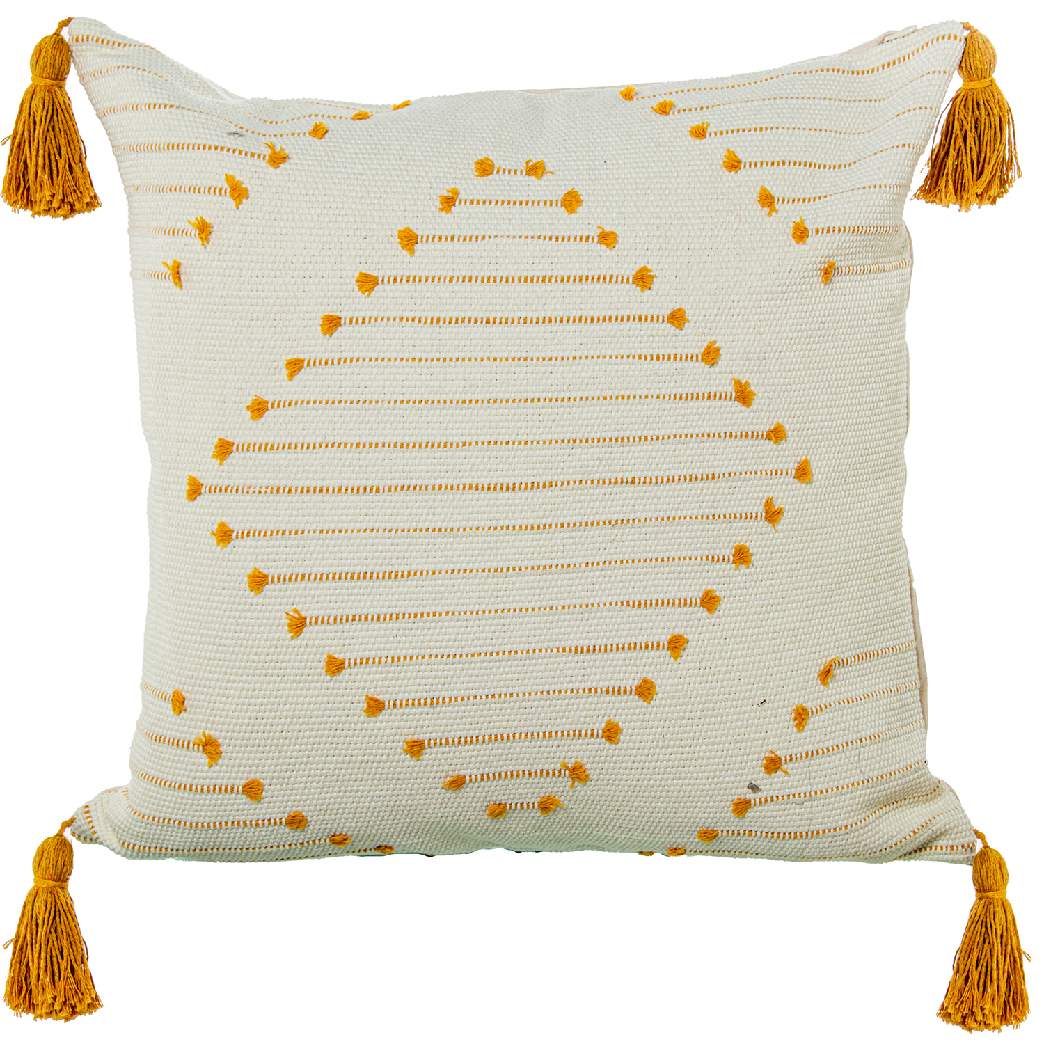 COJÍN 45X45CM CREMA/AMARILLO 1% ALGODÓN C/BORLAS