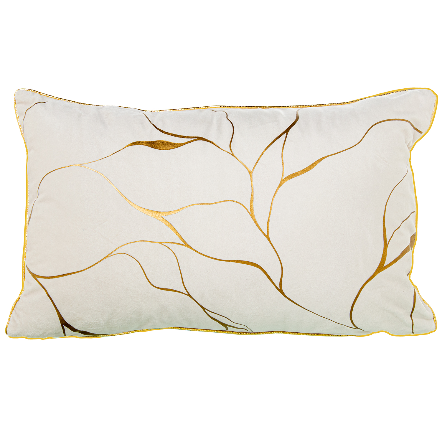 COJÍN 50X30CM TERCIOPELO CREMA/ORO 100% POLIÉSTER