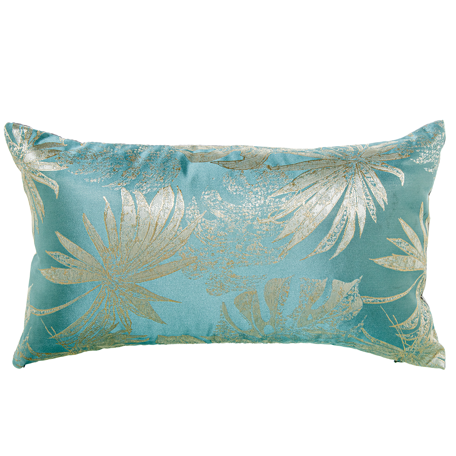 COJÍN 50X30CM AZUL 100% POLIÉSTER DECO. HOJAS