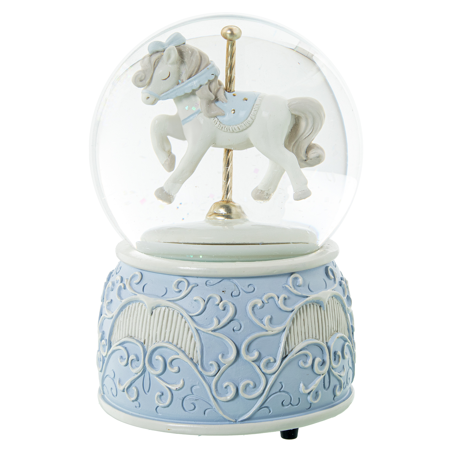 BOLA DE NIEVE C/FIGURA CABALLO TIOVIVO RESINA ROSA MUSICAL