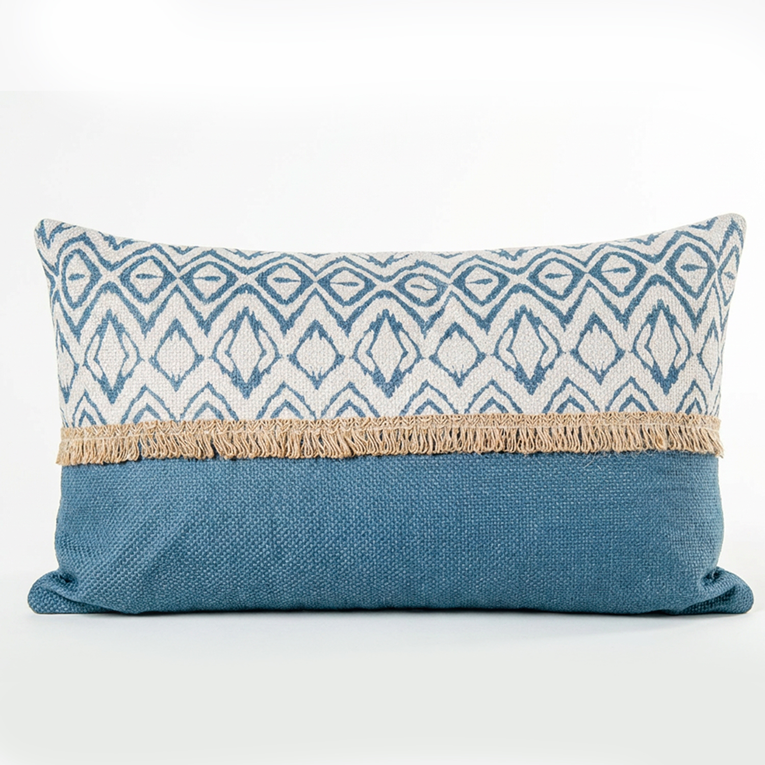 COJÍN 50X30CM 100% POLIÉSTER AZUL C/DECORADO