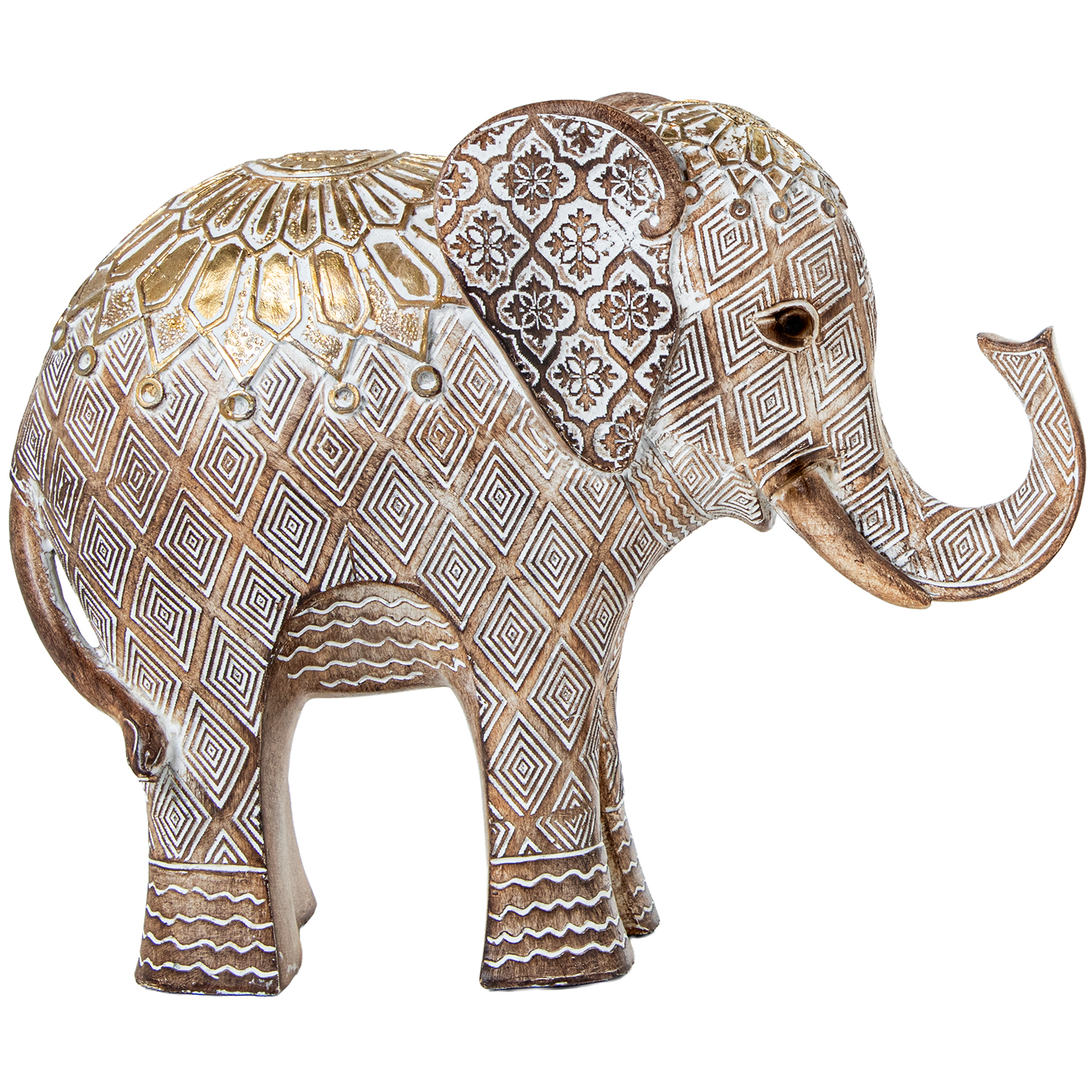 FIGURA RESINA ELEFANTE BLANCA/DORADA