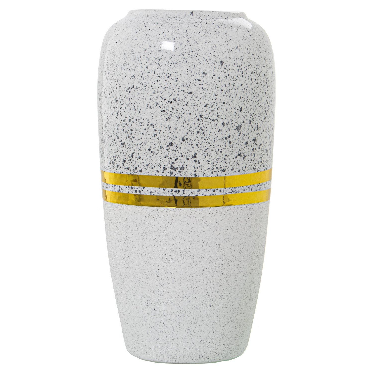 JARRÓN CERÁMICA PLATEADO/BLANCO C/FRANJAS ORO