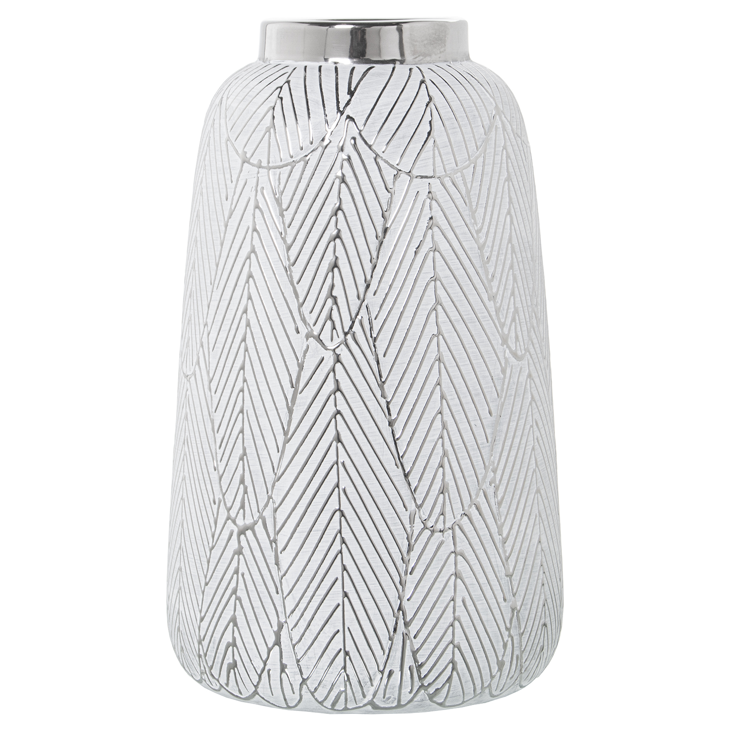 JARRÓN CERÁMICA BLANCO/PLATA